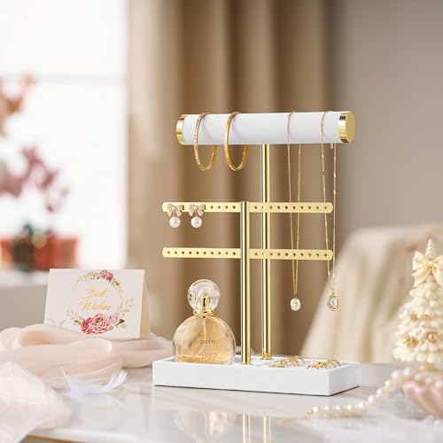 bussdis 2 Tier Bracelet Holder Display - Detachable T Bar White Velvet Bracelet Holder, Jewelry Holder Organizer for Bracelet, Necklace, Earrings, Rings - color: White
