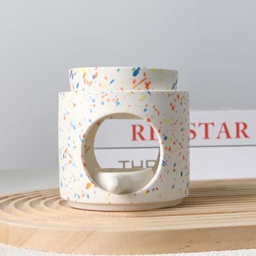 Ceramic Fragrance lamp with Tea Light Holder | Aroma lamp | Scented Oil and Scented Wax Diffuser | H*11cm ø10cm Removable Bowl | Grooved Surface (Multicolor) - color: Multicolor
