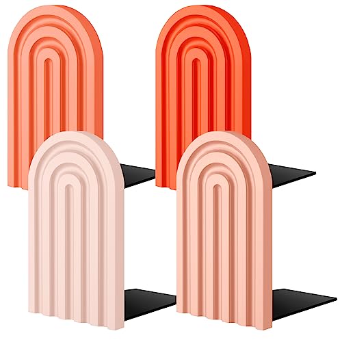 Harloon 4 Pcs Boho Arch Wooden Bookends, Decorative Rainbow Book Stoppers with Non-Slip Metal Base, 5x3x4 Inches, Cute Shelf Decor for Heavy Books, Home Office Study Desk Organizer(Vintage Color) - color: Vintage Color