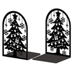 Peacoblue Metal Bookends for Shelves, Modern Decorative Heavy Duty Study Book Ends Stoppers for Office, Desk, Shelf, Room 5.3"x4.3"x7.9" Cast Iron Simple Tall Bookends 1 Pair (Christmas Tree) - style: Christmas Tree