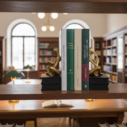 Abstract Resin Reader Bookends Set of 2,Modern Decorative Book Ends for Shelves,Unique Book Shelf Accents & Coffee Table Decor,Reading Bookend Statue for Home Office Library (B&G, Thinker Bookends) - color: B&g