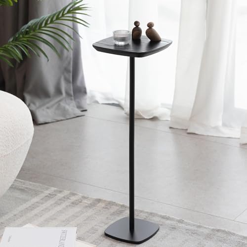 Small Pedestal Side Table for Small Spaces - Modern Black Drink Table for Sofa, Couch, or Bedroom - Compact Drink & Cocktail Stand (Classic Black) - color: Classic Black