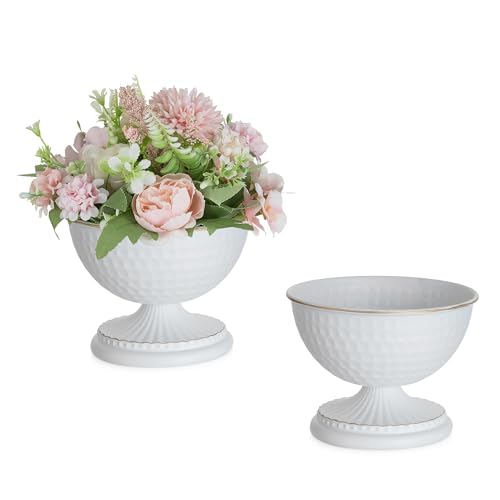Sziqiqi White Urn Vase for Flowers - Wedding Table Decoration Centrepieces Set of 2 Vintage Metal Vases for Artificial Flowers Small Hammered Vase for Birthday Party Christmas Anniversary - color: White, size: 4.3in - 2 Pcs