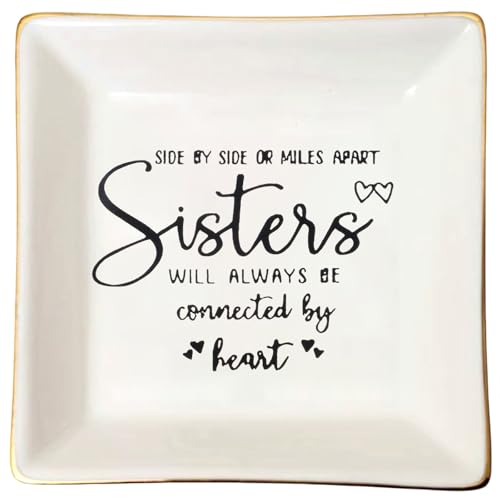 Sister Will Always Be Connected By Heart Jewelry Dish Tray Ceramic Trinket Dish Sister In Law Birthday Gifts Sister In Law Gifts Sister In Law Wedding Gift Gifts For Sister In Law Sister In Law - style: Sister Will Always Be Connected By Heart 2
