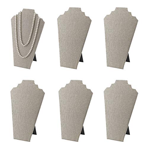 6pcs/ Pack 12.5inches Necklace Display Stands Easel Jewelry Organizer Stands for Show, Necklace Bust (Gray Linen 6pcs) - color: Grey Linen