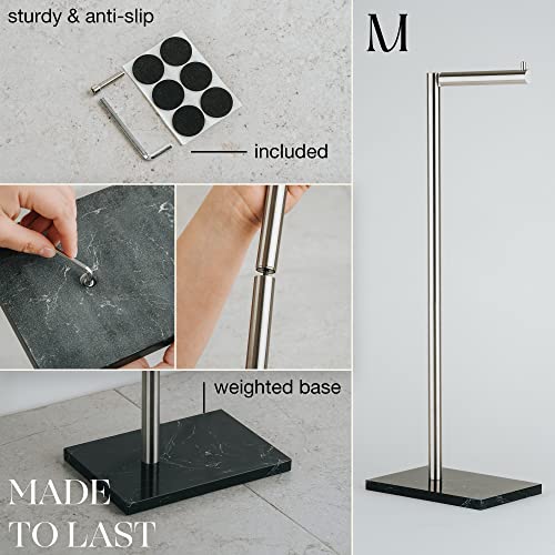MARMOLUX ACC Free Standing Brushed Nickel Toilet Paper Holder Stand - 4 Jumbo Roll Bathroom Hardware - Standing Toilet Paper Holder - Stainless Steel Toilet Paper Stand - Brushed Steel/Black Marble - color: Steel Brushed/Black Marble