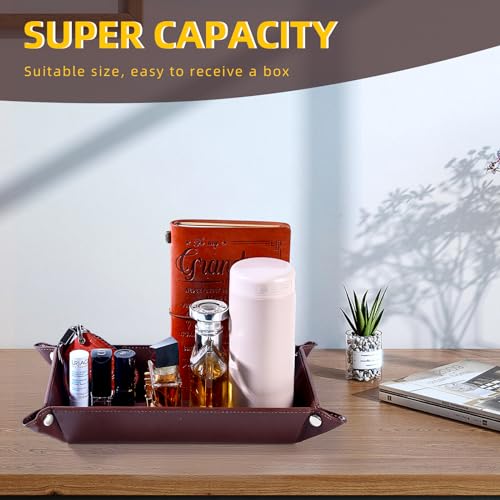 Valet Tray for Men Women 2 Pack - PU Leather Travel Catchall Tray Organizer - Desk Bedside Nightstand Storage Box for Jewelry Key Phone Remote Controller Wallet Watch Glasses -Rectangle - color: Dark Brown Rectangle