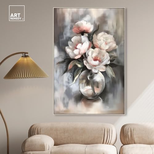 Art Remedy Glass Vase Flowers Canvas Luxury Floral Art, Silver Frame, 36" x 54" - color: Silver Frame, size: 55"L x 37"W