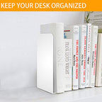 VFINE White Bookends 2 Pair, Metal Shelf Book Ends, Bookends for Shelves, Book Stopper for Heavy Books, Book Dividers for Home Office - color: White 2 Pairs Bookends