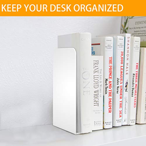 VFINE White Bookends 2 Pair, Metal Shelf Book Ends, Bookends for Shelves, Book Stopper for Heavy Books, Book Dividers for Home Office - color: White 2 Pairs Bookends