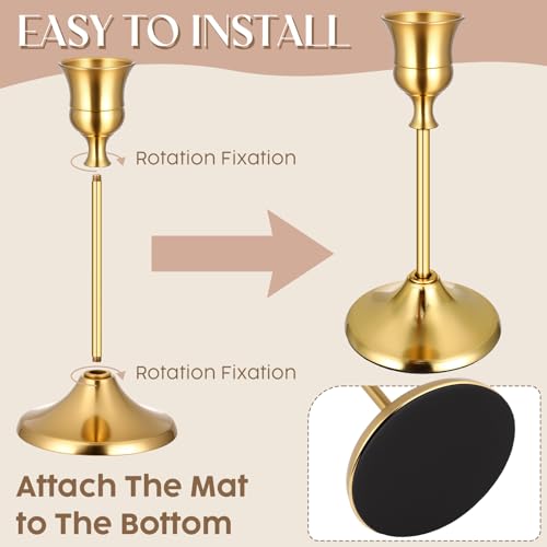 12PCS Brass Gold Taper Candle Holders Set, Vintage Metal Candlestick Holders for Table Centerpiece, Wedding Reception, Festive Christmas Mantel DecorationGold - color: Gold - 4 Sets (12 Pcs)