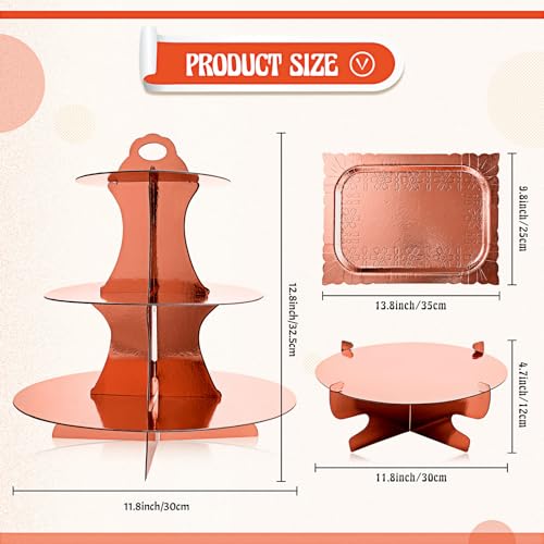 Zopeal 7 Pcs Dessert Table Display Set 3-Tier Cupcake Stand 1-Tier Cup Cake Display Tower Platters and Serving Trays Cardboard Cake Cookie Holders for Wedding Birthday Party Baby Shower(Rose Gold) - color: Rose Gold