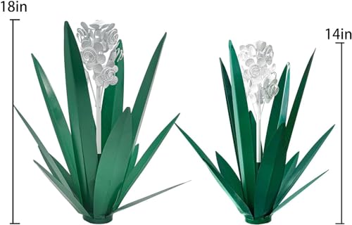 Metal Agave Plant Garden Art, 2 Pack Tequila Rustic Sculpture, Rustic Metal Agave Plants for Yard Stakes, Garden Figurines, Outdoor Patio (2 PCS White Flowers) - color: 2 Pcs White Flowers