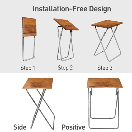 Tv Trays Folding Tv Table, Dinner Table for Eating with Sturdy Metal Frame, Small Foldable Snack Trays Table for Living Room, Couch,Sofa, Bed, No Assembly Required,15 x 18.9in(Yellow Brown,1pcs) - color: Yellow Brown, size: 1pc