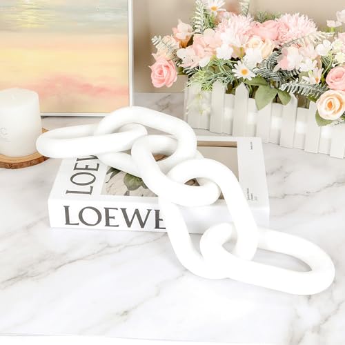 HMASYO White Wood Chain Link Decor, 5-Link Wooden Decorative Chain Home Decor Accents, Coffee Table Decor, Shelf Decor Aesthetic, Modern Bookshelf Table Decorative Objects for Living Room - color: White-5, size: 22"D x 3.9"W
