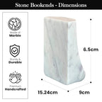 White Marble Bookends - Heavy Duty 9.8 lbs Stone Book Ends for Shelves, Modern Decorative Book Holder Set of 2 - Premium Handmade Marble Book Ends for Office, Library, or Home Decor