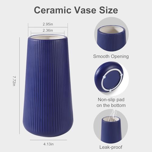 Navy Blue Ceramic Vase, GUKJOB Small Cute Flower Vase for Pampas Grass, Home, Living Room, Dining Table, Farmhouse, Office Decor, Bedroom, Table, and Kitchen Shelf (Navy Blue) - color: Small Navy Blue