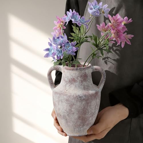 Flower Vase with Handles, 8.66 inch Tall Ceramic Vase Farmhouse Rustic Vases Decorative Pottery Vases for Home Decor Living Room Table Bookshelf Centerpiece Bouquet Wedding Fireplace (Terra) - color: 8.66 in - Terracotta