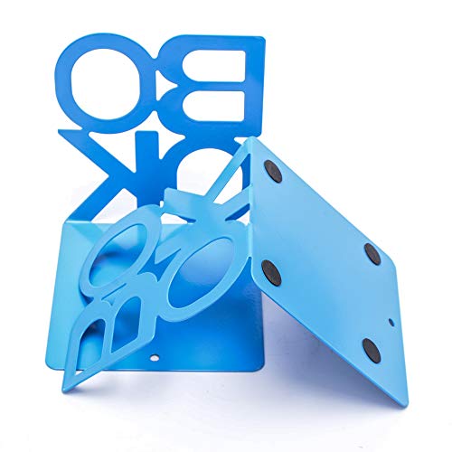 Book Ends - Decorative Metal Book Ends Supports for Bookrack Desk,Books, Unique Appearance Design,Heavy Duty (Blue, 2 Pair) - color: Blue, size: 2 pair