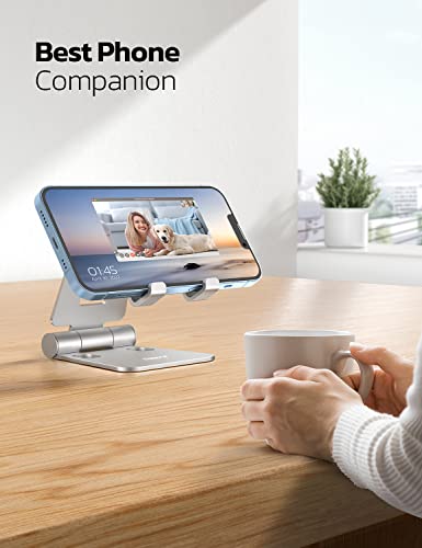 Nulaxy 2 Pack Dual Folding Cell Phone Stand, Fully Adjustable Foldable Desktop Phone Holder Cradle Dock Compatible with iPhone 17 16 15 14 13 12 Pro Max Xs Xr, All Phones, Silver - color: E-Silver