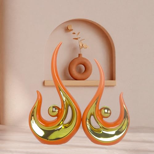 Ceramic Abstract Home Decoration Modern Sculpture Coffee Table Decoration, Suitable for Living Room, Home Decoration, Office and TV Cabinet Decoration, Ceramic Sculpture Small Accessories - color: Orange Gold