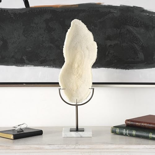 Deco 79 Polystone Coral Decorative Sculpture Abstract Textured Home Decor Statue with Gray Stand and Acrylic Base, Accent Figurine 7" x 5" x 19", Cream - size: 7" x 5" x 19"