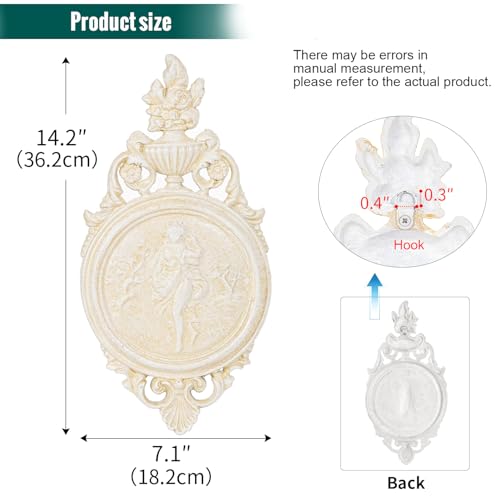 Sungmor Ornate Cast Iron Wall Art Plaque – Classical Woman Relief in French Country Style, Decorative Wall Sculpture - Vintage Hanging Décor for Home, Garden, or Patio – Antique White Finish - color: Vintage White & B