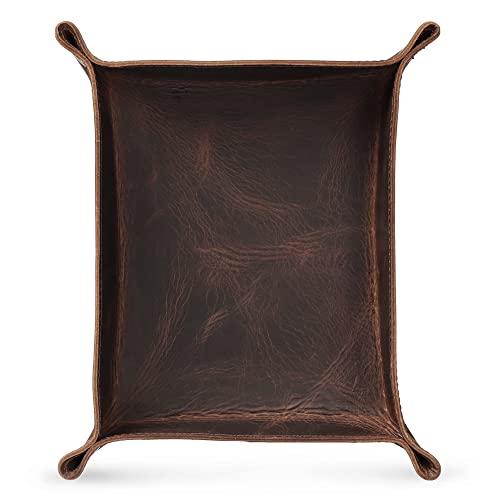 Londo Genuine Leather Tray Organizer - Practical Lightweight Water Resistant Computer Table Desk Storage Box for Wallets, Watches, Keys, Coins, Cell Phones and Office Equipment - color: Brown