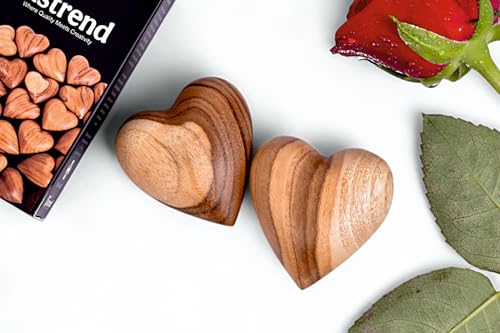 Handcrafted Wooden Heart Sculpture Solid Natural Wood Decor | Romantic Gift for Anniversary, Wedding & Valentine Day (Set of 5)