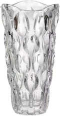 Luxury Tall Glass Vase, Premium Geometric Shape Flower Vase - White Textured Surface Home Decor, Decorative Modern Farmhouse, Ideal for Shelf, Mantle, Table & Entryway Decor, Clear