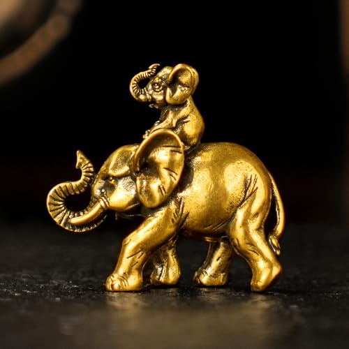 CHOVY Retro Brass Elephant Statue - 100% Solid Handcrafted Mother & Baby Elephant Sculpture, Vintage Desktop Decor, Collectible Art Piece for Shelf Display, for Elephant Lovers & Collectors - style: Elephant