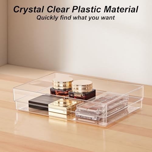SMARTAKE 25-Piece Drawer Organizer with Non-Slip Silicone Pads, 4-Size Desk Drawer Organizer Trays Storage Tray for Makeup, Jewelries, Utensils in Bedroom Dresser, Office and Kitchen (Clear) - style: 25 PCS