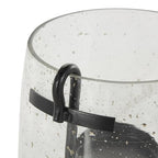 Deco 79 Glass Decorative Candle Holder Candle Stand with Black Metal Accents and Brown Speckles, Candlestick Holder 7" x 7" x 8", Clear - size: 7" x 7" x 8"
