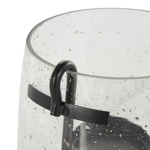 Deco 79 Glass Decorative Candle Holder Candle Stand with Black Metal Accents and Brown Speckles, Candlestick Holder 7" x 7" x 8", Clear - size: 7" x 7" x 8"