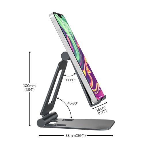 Cell Phone Stand for Desk Phone Holder Foldable Portable Adjustable Cradle Dock Compatible with iPhone 17 16 15 14 13 Pro Max, iPhone 12 11 Plus SE XS XR 8 7, Office Desk Travel Accessories, Gray - color: Gray