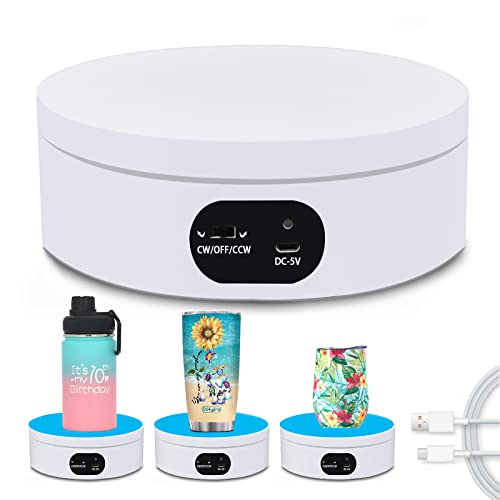 YVV Turner Cup Rotating Display Stand for Epoxy Glitter Tumbler, 360 Degree Automatic Mute Rotating Turntable for Photography Products and Shows. Bling Bling Tumbler Making Supplies Spinner White USB - size: 4.72 * 1.77 inch