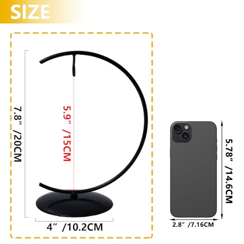 YY YEARCHY Ornament Display Stand for Hanging Glass Globe Ball Air Plant Flower Holder Metal Round Decorative (1, Black, 7.8"x4") - size: 7.8"x4"