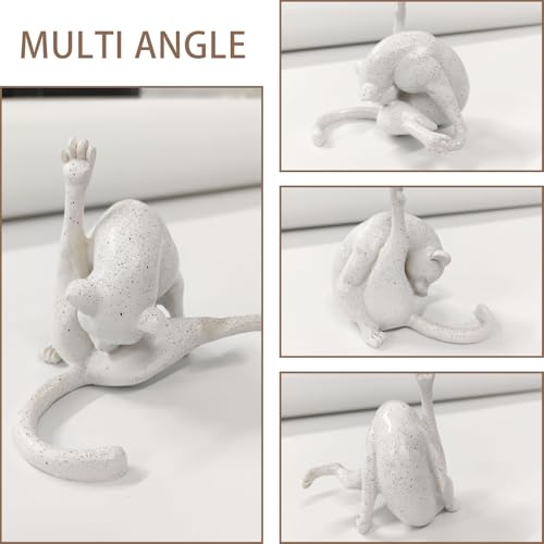 No Shame Cat Licking Butt Sculpture, Funny Cat Figurine Home Decor, Whimsical Kitty Ornaments Centerpiece, Artificial Resin Kitty Statues Decor Gifts for Cats Lovers, White Cat, 1 Piece