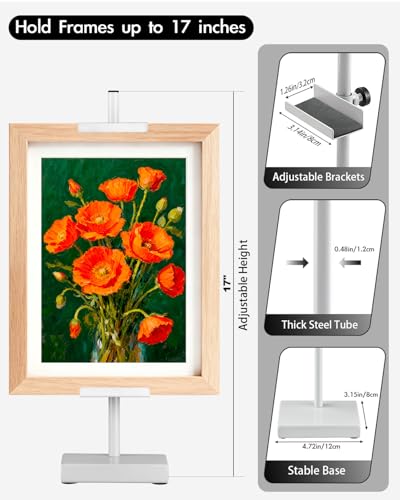 Rofio Adjustable Tabletop Easel Stand, Picture Easel Stand up to 17” H, Metal Picture Frame Holder for Artwork, Photo, Signs & Certificates (White) - color: White