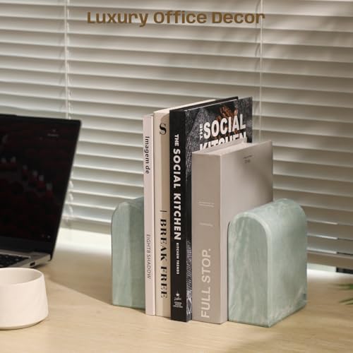 Marble Bookends for Shelves, Decorative Book Ends, 13lbs Heavy-Duty Marble Book Holders, Stone Bookshelf Decor, Light Green - color: Light Green, size: 12LB