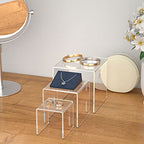 HIIMIEI Clear Acrylic Display Risers 2 Sets, 3-Tier Risers Stands Showcase for Amiibo Funko Pop Figures, Dessert, Jewelry-3"x4"x5" - size: 3"x4"x5"