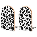 Wooden Bookends 2 Pcs,Black and White Cow Print Heavy Duty Office Book Ends Anti Slip Book Shelf Holder with Metal Base Decorative Book Stands - color: Black and White Cow Print