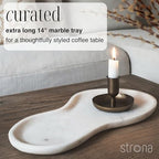 Large Curved Edge Marble Tray 14" x 7.8" – Natural Stone Vanity Tray for Perfume & Jewelry, Elegant White Marble Decor for Bathroom Countertop & Kitchen Counter, Modern Catchall for Keys & Candles
