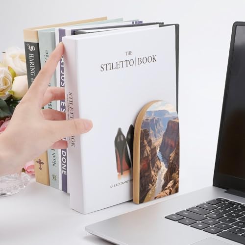 Personalized Wood Book Ends Metal Base Big Valley Landscape Printing Bookend Modern Heavy Duty Bookends for Home Or Office 1 Pair - color: Big Valley Landscape