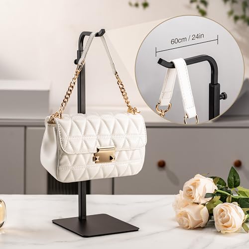 3 Pack Purse Holder Handbag Display Stand: Hanger Rack Showing Bags, Purses, and Wreath, Adjustable Black Hook Stand for Tabletop, Closet, Desk, and Retail Use for Vendors - color: Black