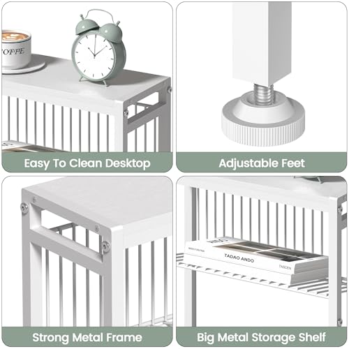 End Table for Small Space, 3-Tier Narrow Side Table with Magazine Holder,Small Nightstand, Skinny Snack Couch Table in Living Room, Bedroom Study and Balcony (White) - color: White
