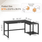 FOLUBAN Large Home Office Desk, Black Computer Desk with Storage Shelves, Modern Wood Writing Study Gaming Table for Bedroom Living Room, 63 Inch - color: Black
