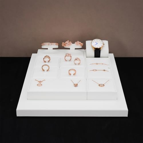 PU Leather Jewelry Stand Display Holder Jewellry Display Showcase for Rings, Earrings, Necklace (White) - size: 3.15" x 3.15" x 0.98"