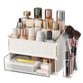 INVSSENE Stackable Makeup Organizer Countertop, Storage Perfume Skincare Cosmetic Lipstick Face Mask Makeup Brush Palettes, Ideal for Vanity Bathroom Counter - color: 3514 White+Clear