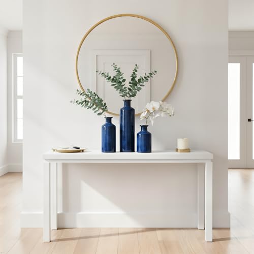 Mowtanco Blue Ceramic Vase Set of 3 Small Vases, Modern Farmhouse for Home Decor Bottles, Rustic Terracotta Vase Decorative Vases for Table,Fireplaces Decor, Bookshelf, Living Room